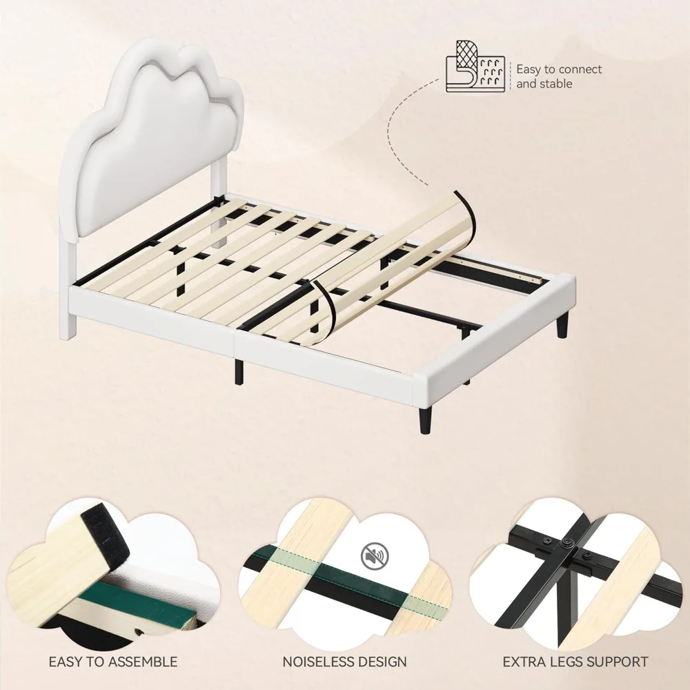 dwvo cloud bed frame queen size, pu leather upholstered bed frame with led lights, platform bed with cloud headboard, no box spr Sa1ef7c1679b74c58a3392200c84e4b38Z