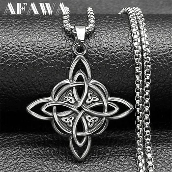 Witch Knot Pendant Necklace for Women Men Stainless Steel Silver Color Vintage Irish Celtic Trinity Knots Male Chain Jewelry