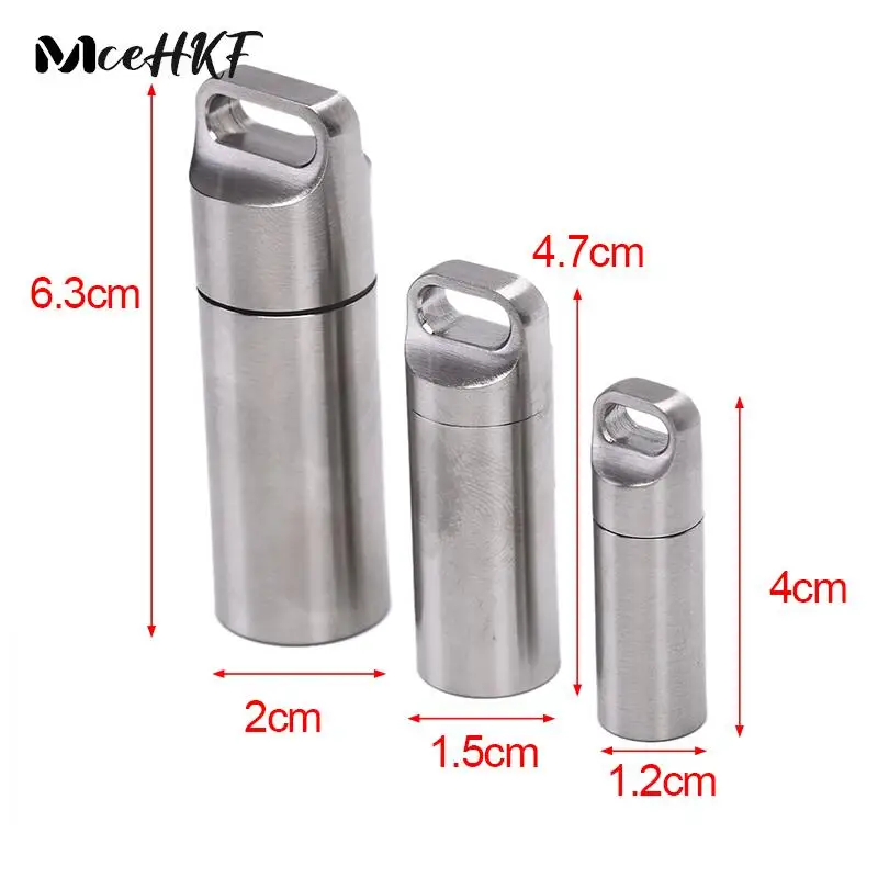 1PCS Outdoor Survival Pill Box Container Stainless Steel Mini Waterproof Capsule Seal Bottle Capsule Pill Bottle Tank