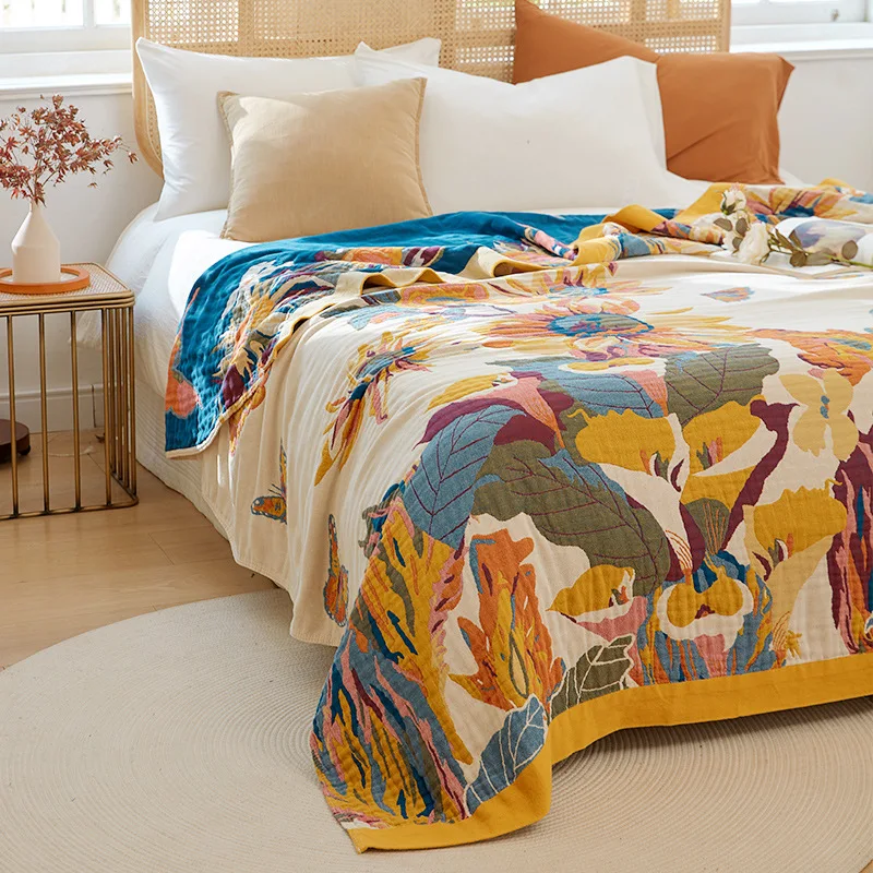 

4 layer Cotton Summer Cooling blanket jacquard Stitch Bedspread on the bed cover sofa Towel Plaid for Picnic blankets & throws