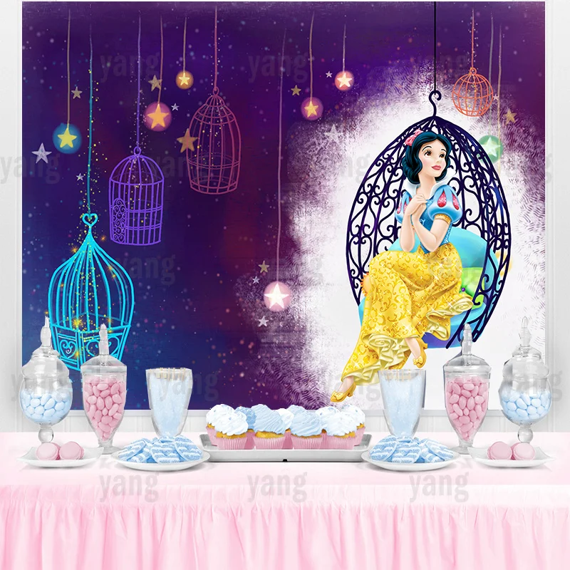 Disney Princess Snow White Wedding Castle Pink Dreamy Stars Little Mermaid Fondale Girls Birthday Party Baby Shower Banner