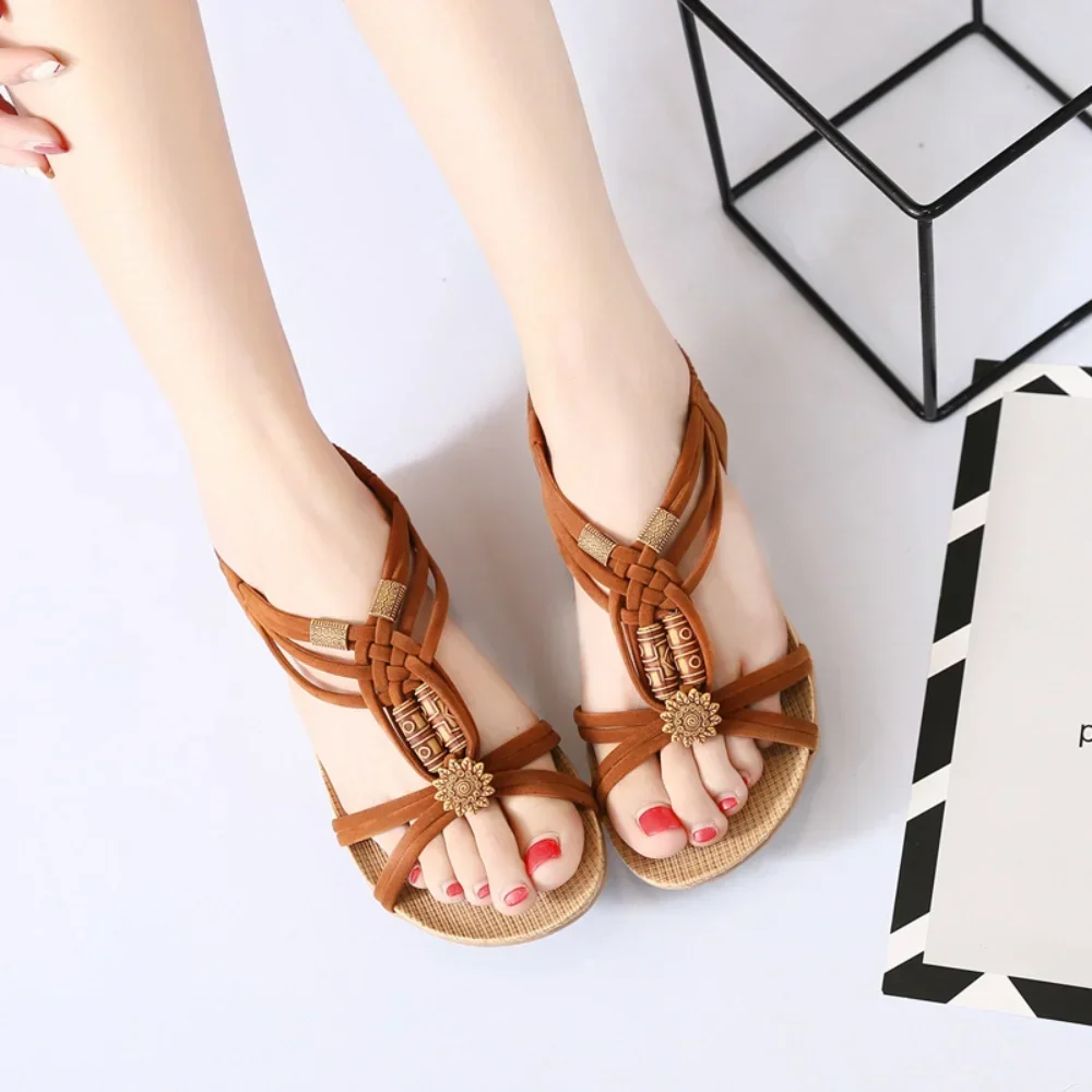 Summer Comfortable Open Toe Beach Shoes Bohemian Style Women's Sandals Women's Fashion Flat Hand-Woven Roman Sandals