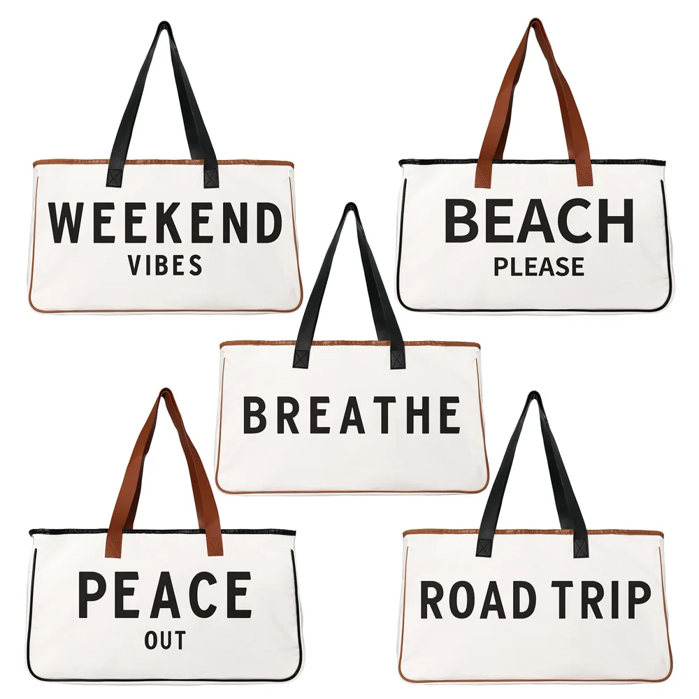 

Women Bag Beach Bag Travel Canvas Bag Large Capacity BEACH PLEASE Tote Bag Canvas Handbag Luxury Brand Handle WEEKEND SPORT BAG