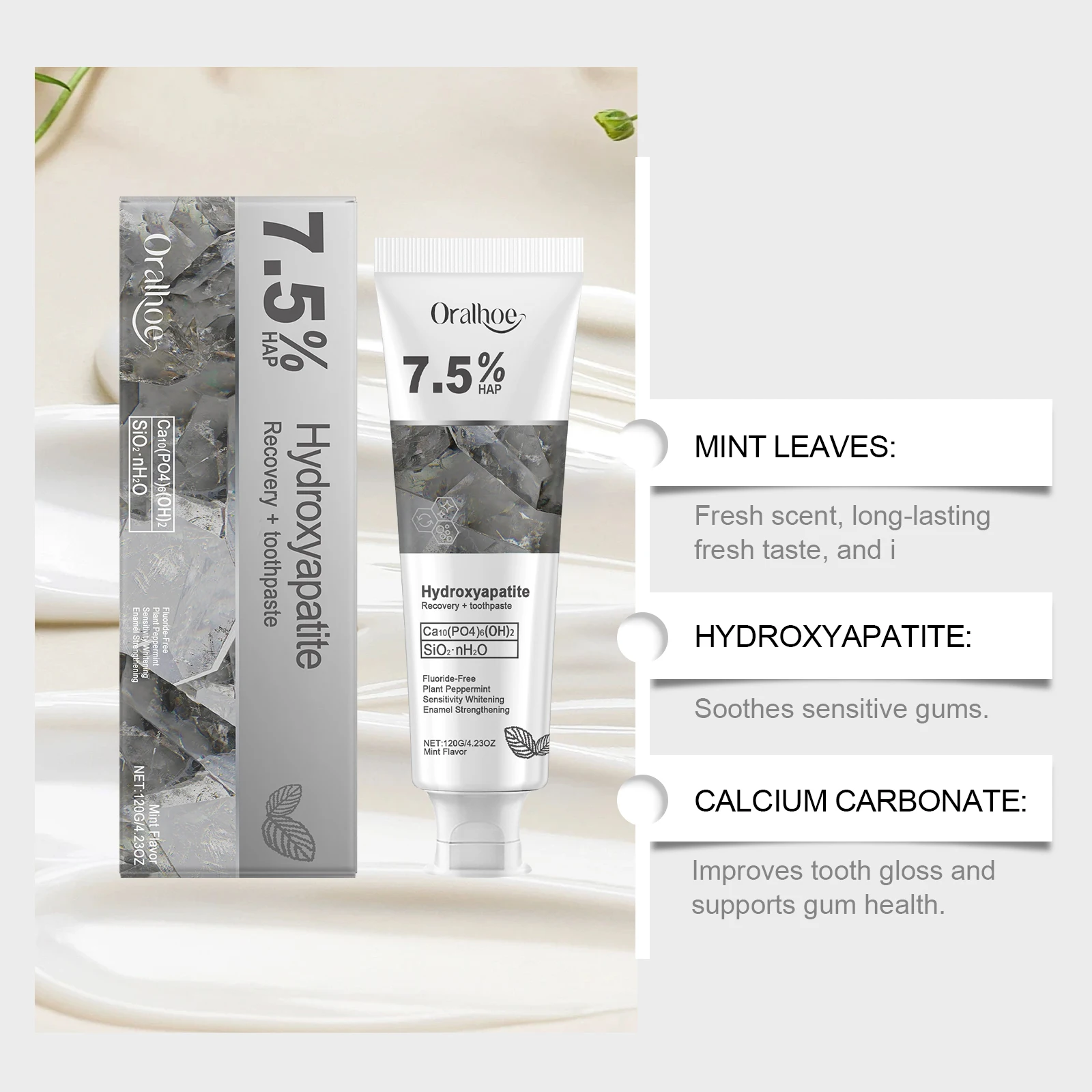 Hydroxyapatite Repair Toothpaste Cleaning Tartar Strengthen Tooth Enamel Breath Refreshing Oral Care Brightening Toothpaste 120g