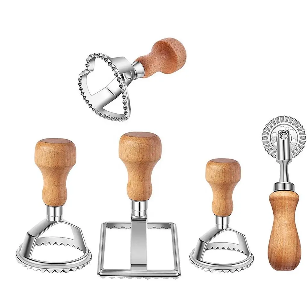 

Baking Tools Square Round Dumpling Maker Wheel Heart Maker Mold With Wooden Handle Dumpling Cutter Stamp