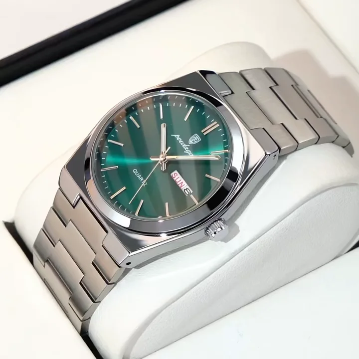 POEDAGAR 930 Business Luminous Stainless Steel Quartz Men’s Watch- Silver Blue & Rose Gold