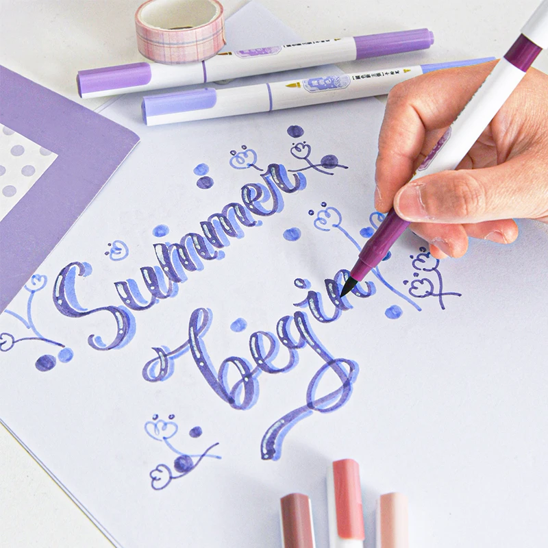 

4pcs/Set Dual-side Handdrawn Pen Writing Student Line Drawing Pen Retro Color Art Marker Pens for Drawing Lettering Paint