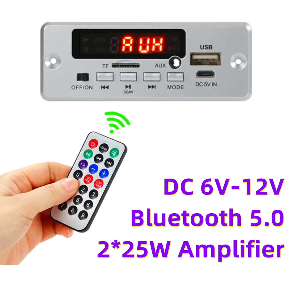 Hands-free MP3 Player Decoder Board  12V Bluetooth5.0 50W amplifier Car FM Radio Module Support FM TF USB AUX Recorders sony mp3 player