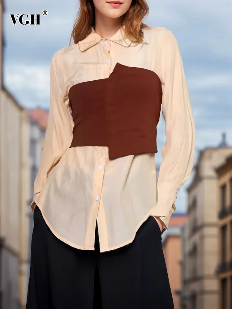 

Женская однобортная блузка с отложным воротником, длинным рукавом