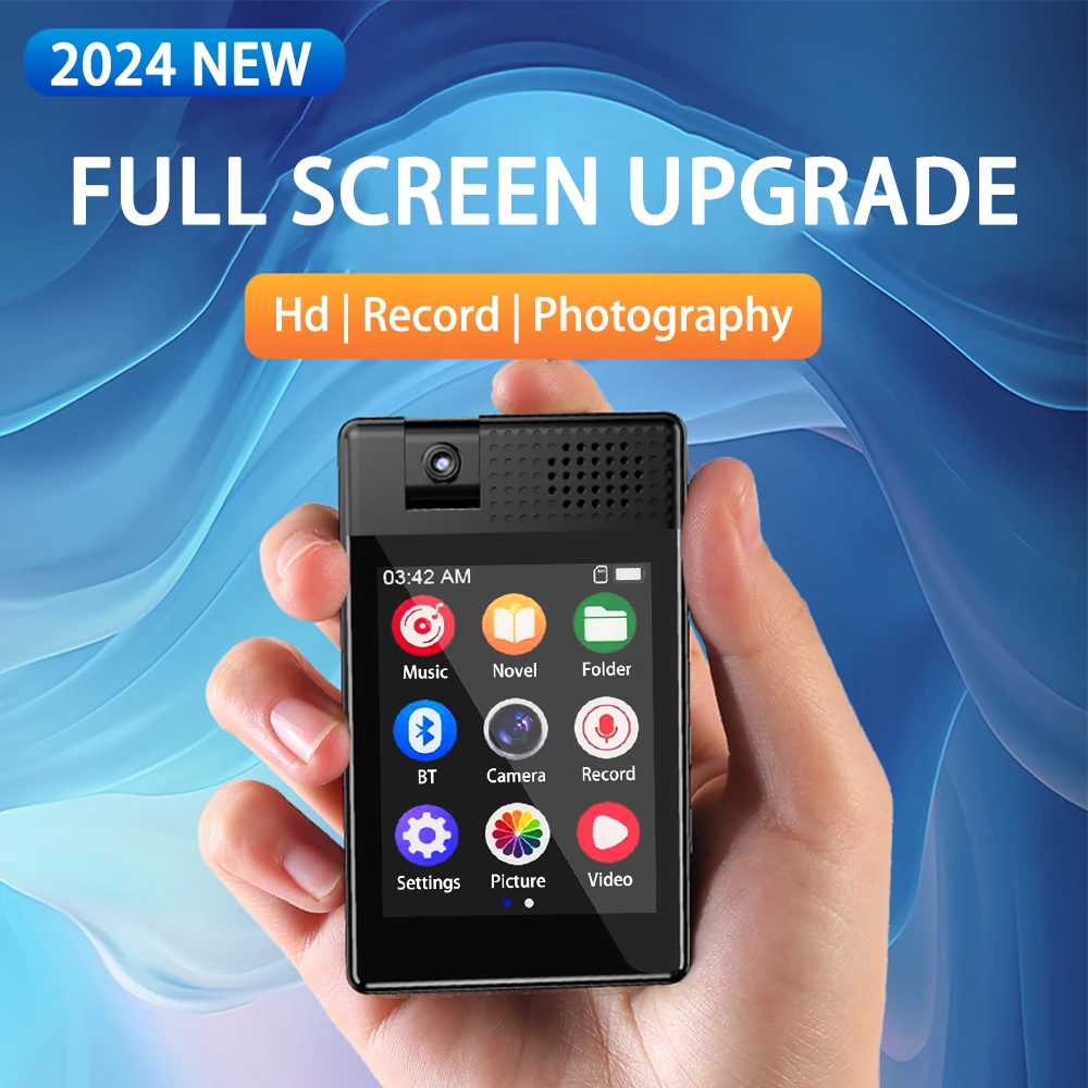 

Bluetooth 5,3 MP3 музыкальный плеер встроенный динамик с 180 ° Поворотная камера MP3 2,5 дюймов полный сенсорный экран Портативный HIFI Walkman