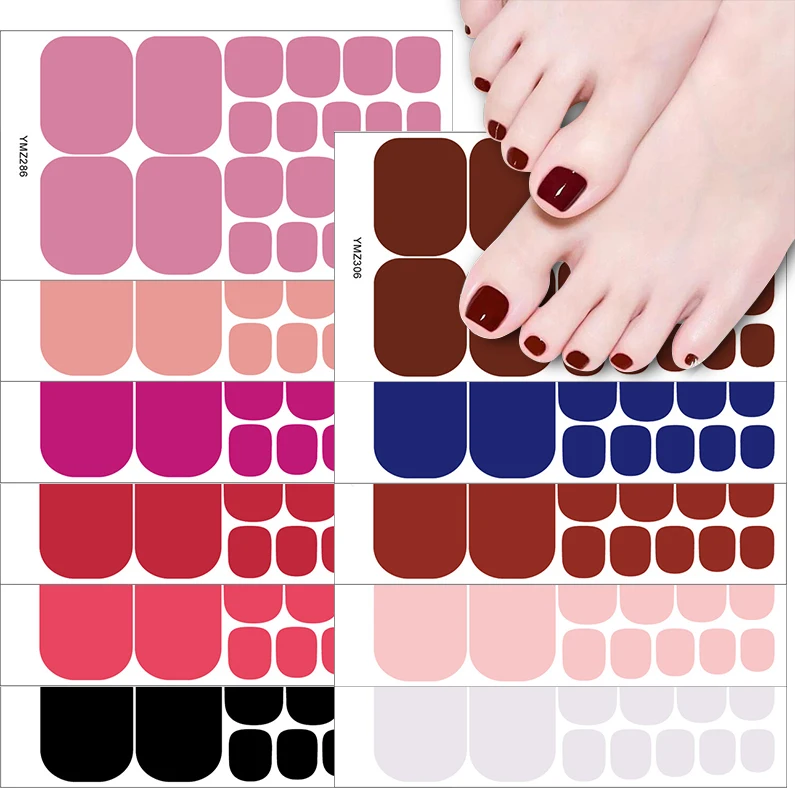Baking Free Toe Nail Sticker Wraps Solid Color Full Cover Foot Stickers Adhesive Decals Toenail Polish Strips DIY Foot Decals 3