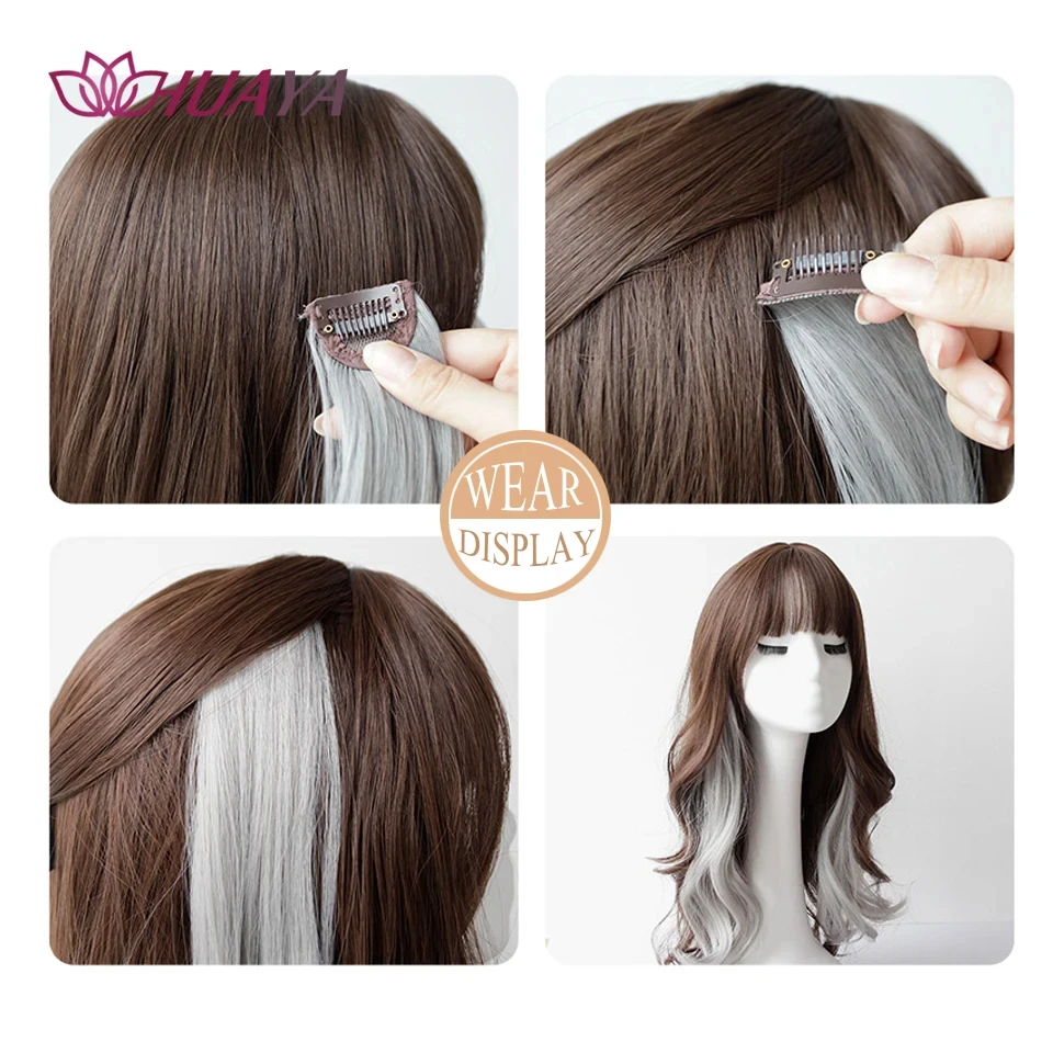 Curly Hair Hanging Ear Dyed Wig Female Long Hair Color Highlights Clockwork Invisible Seamless Curly Hair Sweet Cool Wig Piece