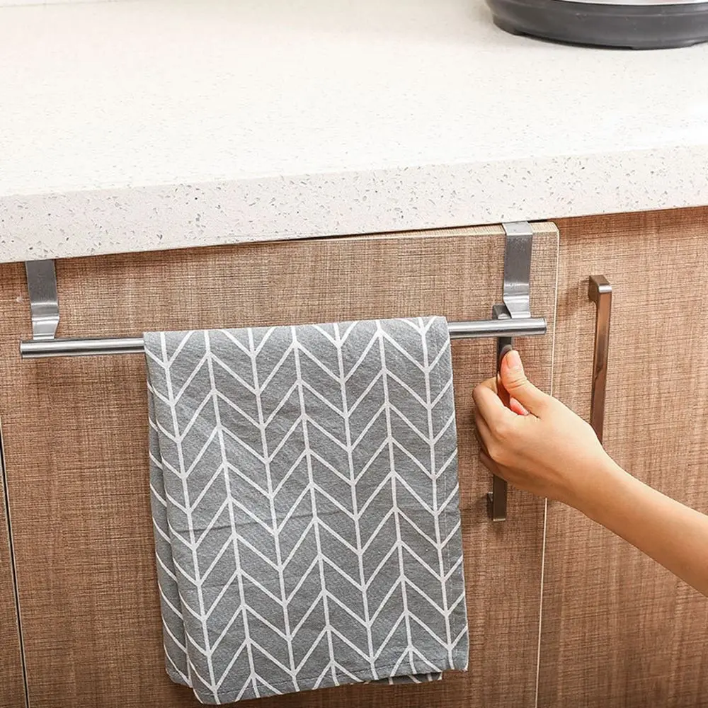Towel Rack Over Door Towel Bar Hanging Holder Stainless Steel Bathroom Kitchen Cabinet Rag Rack Shelf Hanger