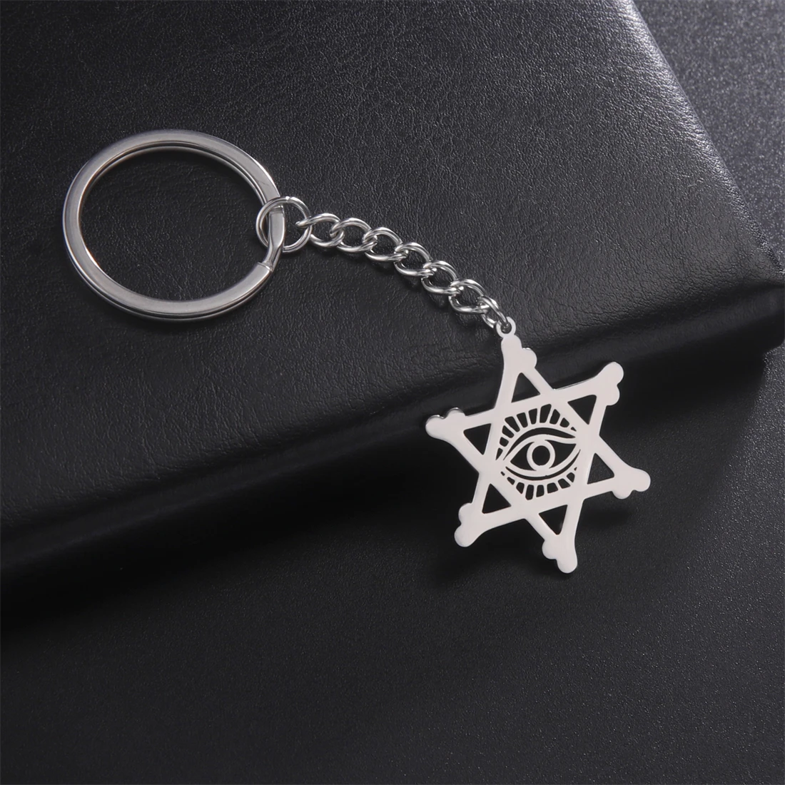 EUEAVAN hvězda z david klíčenka ženy muži nerez ocel židovské hexagram hvězda devil's oko kroužek na klíče amulet šperků velkoobchod