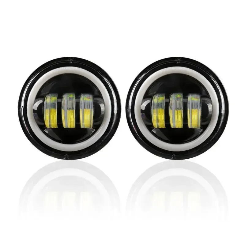 1 Pair 4.5inch LED Passing Lights Auxiliary Spot Fog Lamp Front Headlights with Halo Ring For Harley Davidson Lighting