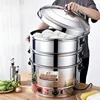 220V Electric Steamer Stainless Steel 35/40/47/52cm Big Capacity Commercial Steamer Pot 3/4 Layers Electric Food Steamer Timing 1
