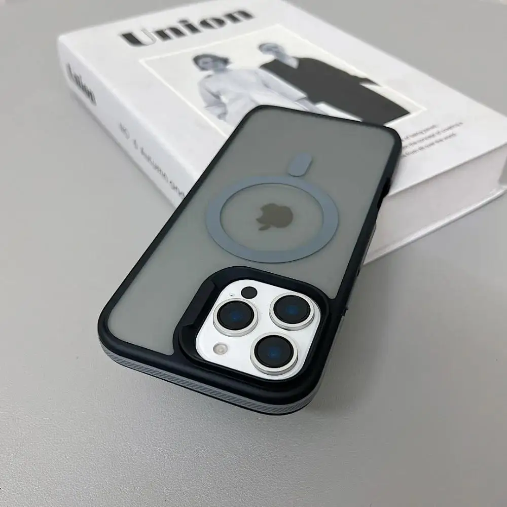 Luxury Color Blocking Magnetic Matte Translucent Case with Wireless Charging Support