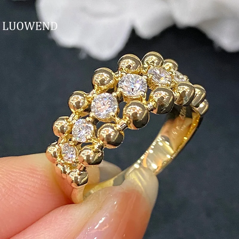 LUOWEND 18K White or Rose or Yellow Gold Rings Real Natural Diamond Ring Fashion Design Wedding Jewelry for Women Engagement