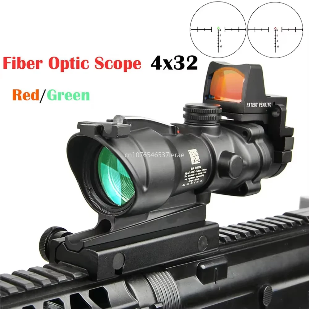 High Quality 4X32 Replica Real Fiber Optics Red Green Dot Illuminated Chevron Glass Etched Reticle for 5.56 /.223 Rifle Scope