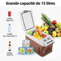Réfrigérateur portable compact 15L pour voiture, DC 12/24V AC 100-240V, refroidisseur et chauffe-eau pour camion, camping, voyage, véhicule, utilisation en extérieur 4