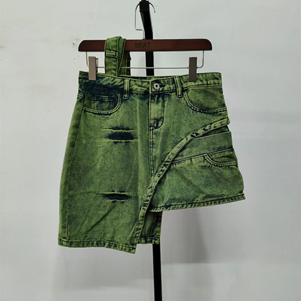 

Fashion Women's Personalized Double Waist Design A-line Denim Skirt Asymmetric Hot Girl Short Skirts Spring 2023