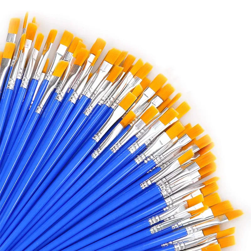 30Pcs Flat Pink Painting Brushes Nylon Hair Plastic Handle for Detail Acrylic Nail Watercolor Oil Kid School Project Classroom 4
