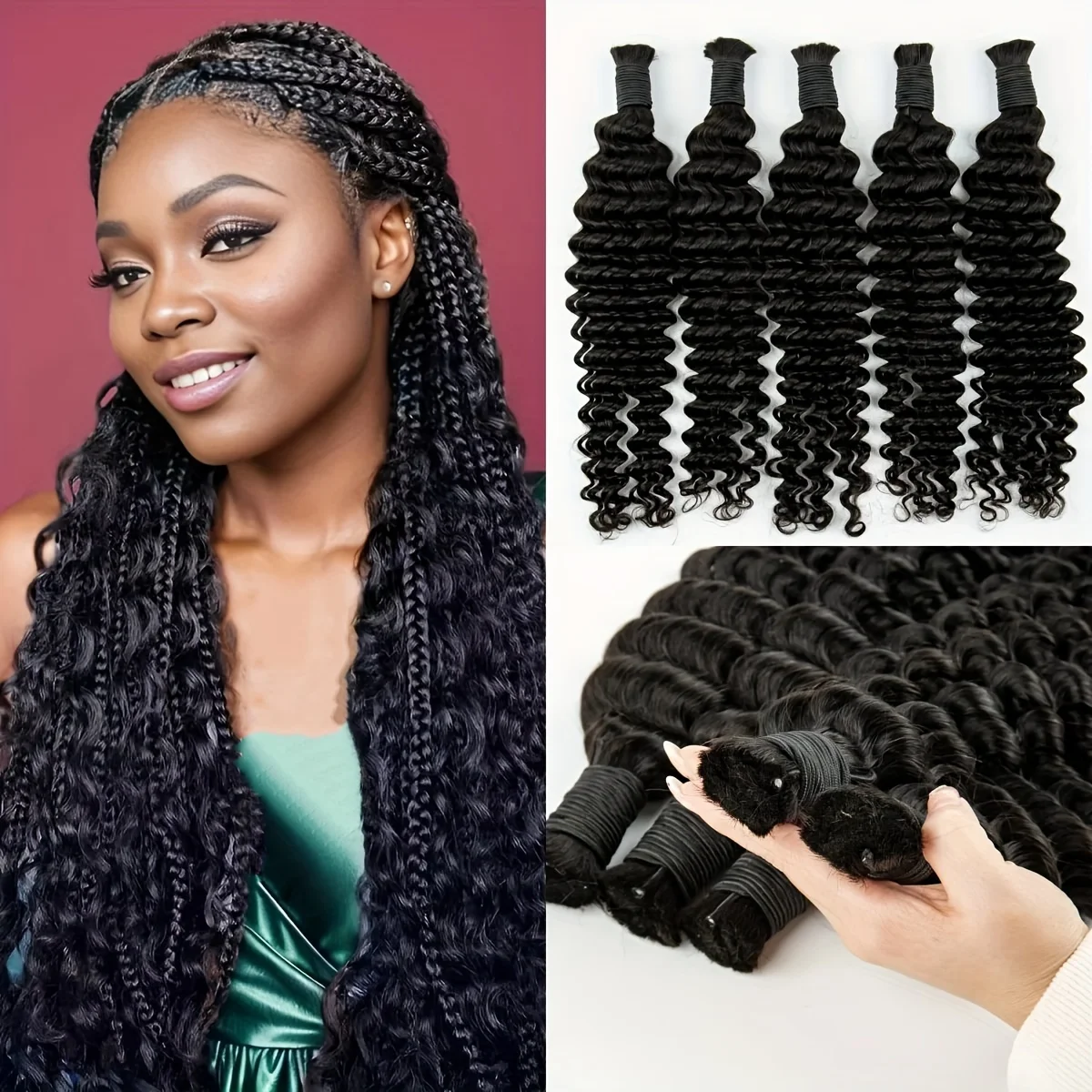 Bulk Braiding Hair Human hair Deep Wave Unprocessed No Weft Boho Braids Human Hair Bulk Extensions Brazilian Remy