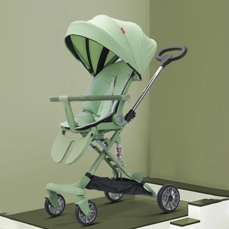 

Складная коляска с одной кнопкой, Регулируемая высокая коляска, переносная двухсторонняя детская коляска, может сидеть и лежать, с педалью