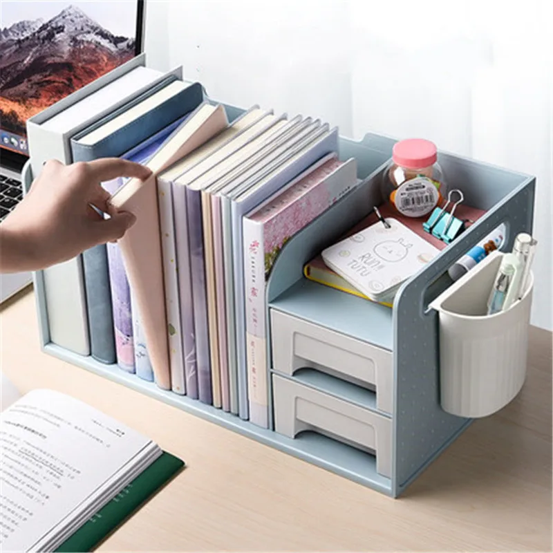 PP Plastic Book Holder Bookends with Two Drawers Students Desk Magazine
