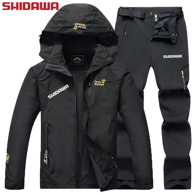 

2023 New Men Spring Autumn Thin Fishing Suits Windproof Waterproof Hooded Mountaineering Jacket Outdoor Sportswear Camping Suit