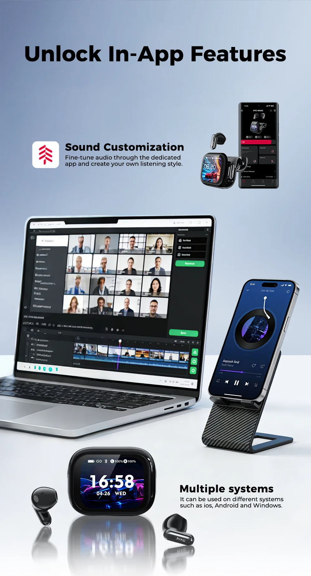 Htc Ne68 Wireless Bluetooth Earphones With Enc And Led Display_voghion.com
