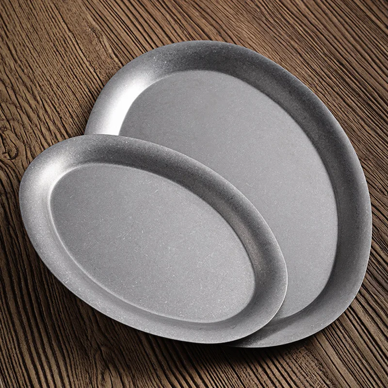 Japanese Vintage Oval 304 Stainless Steel Restaurant Plate Dessert Tray Kitchen Tableware 1 Pcs dining dish