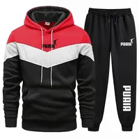 Nouvel ensemble deux pièces automne-hiver pour homme : sweat à capuche et pantalon de jogging patchwork, tenue de sport tendance pour l'extérieur 4