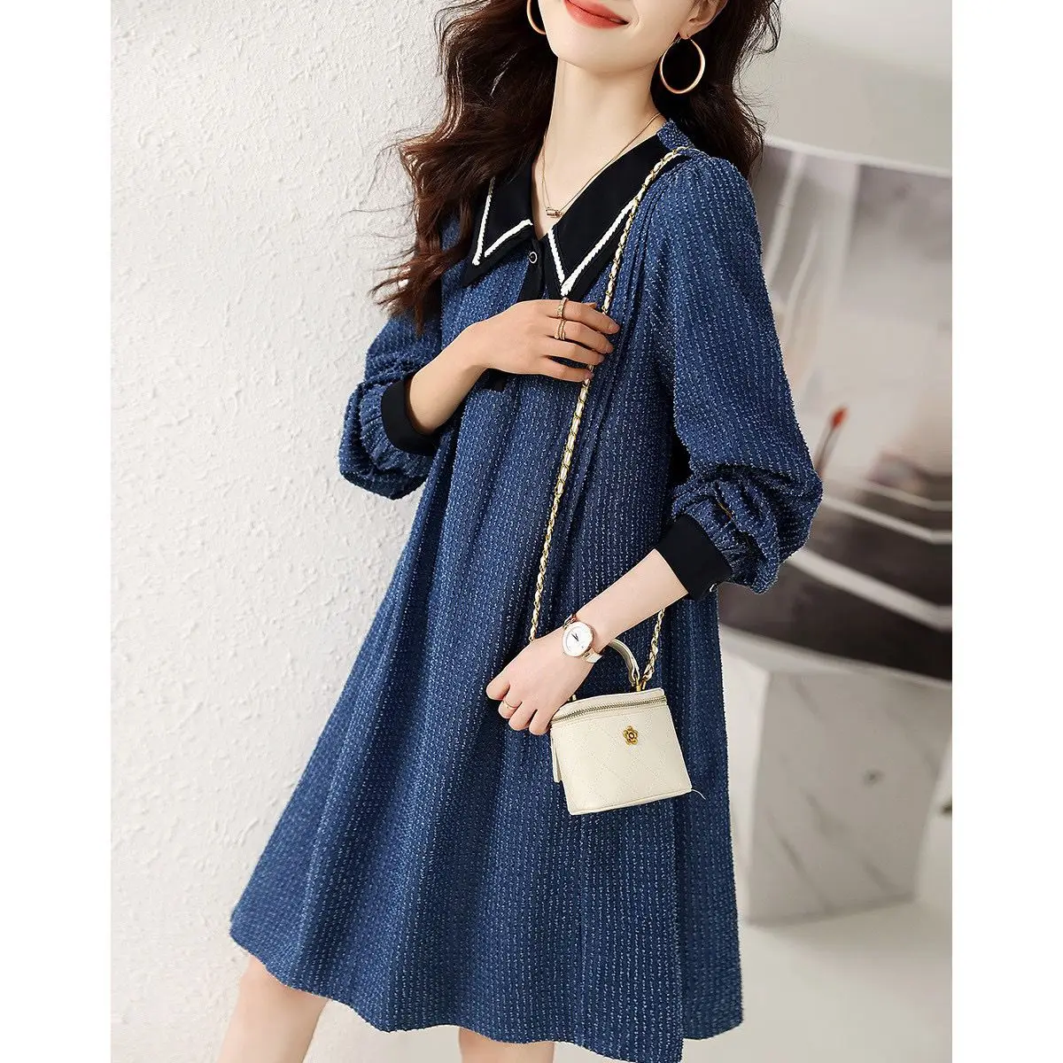 Frühling Herbst neue Mode Polo Kragen Langarm Pullover lässig vielseitig westlichen Pendler Popularität Kleidung Damen kleider – Detail 5