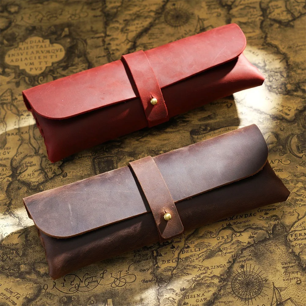 

Leather Pencil Case School Office Stationery Vintage Pen Bag Boys Girls Desk Storage Box Travel Outside Accessories Unisex