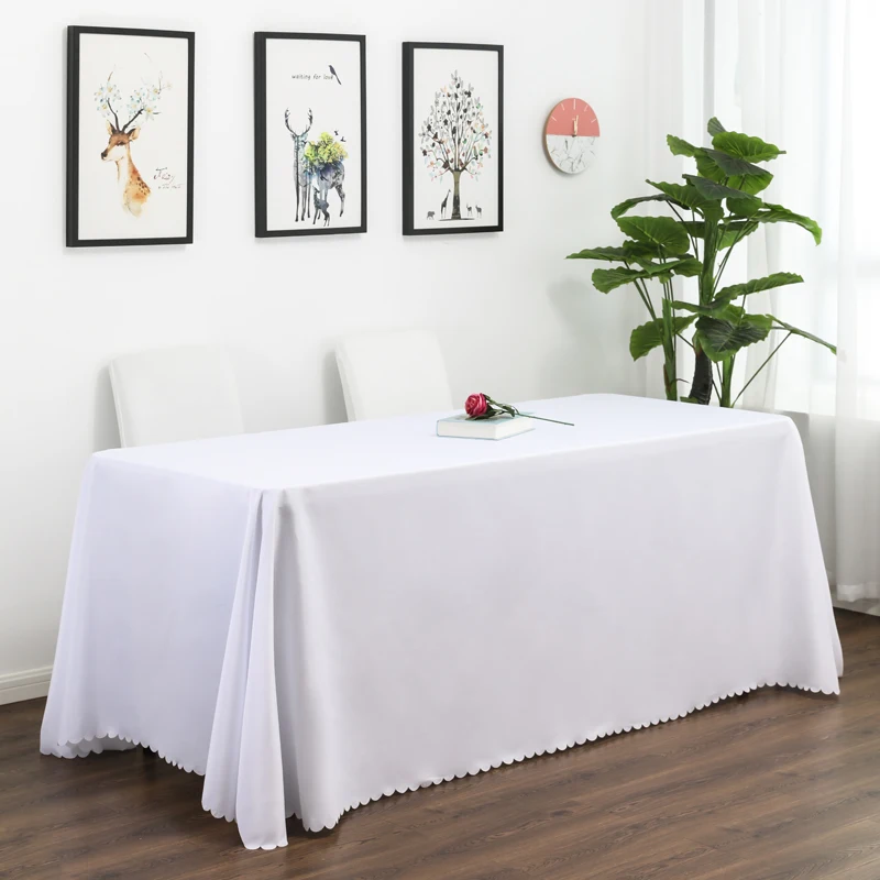 

White Rectangle Polyester Tablecloth Table Cloth Overlay for Birthday Wedding Banquet Party Decoration Dining Table Cover