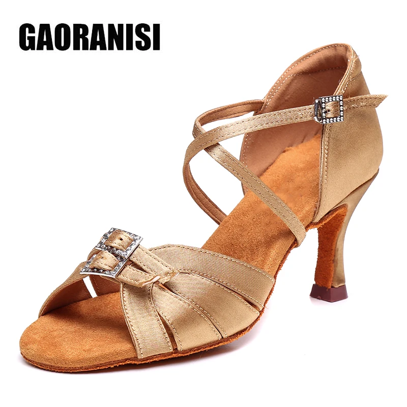 Latin Dance Shoes Women Sandals Ballroom Soft Bottom Dance Shoes Ladies Professional Latin Dance Shoes High Heeled 5.5cm/7.5cm