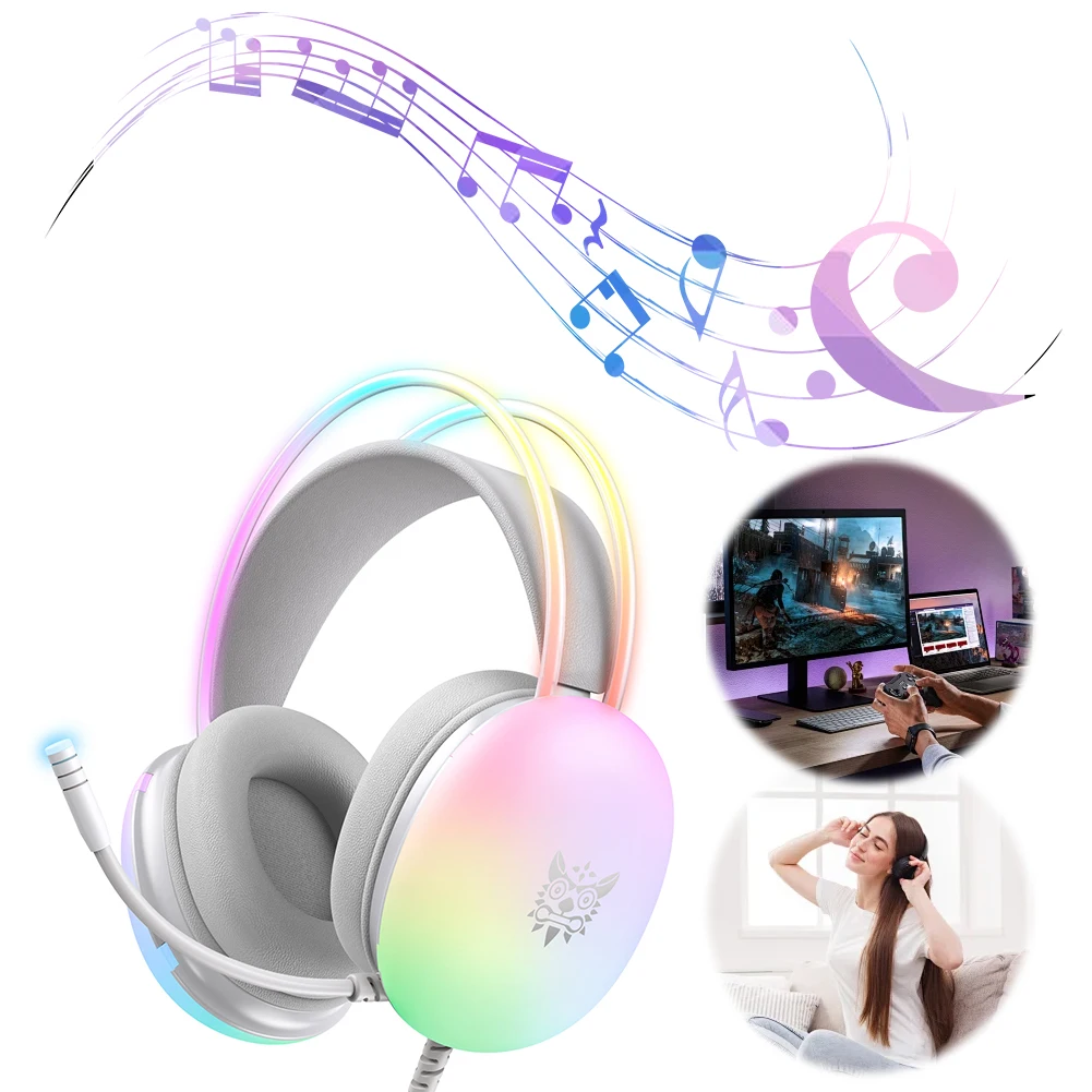 게이밍 헤드셋 LED 조명이 장착된 유선 헤드폰 PC 노트북용 게이밍 헤드폰