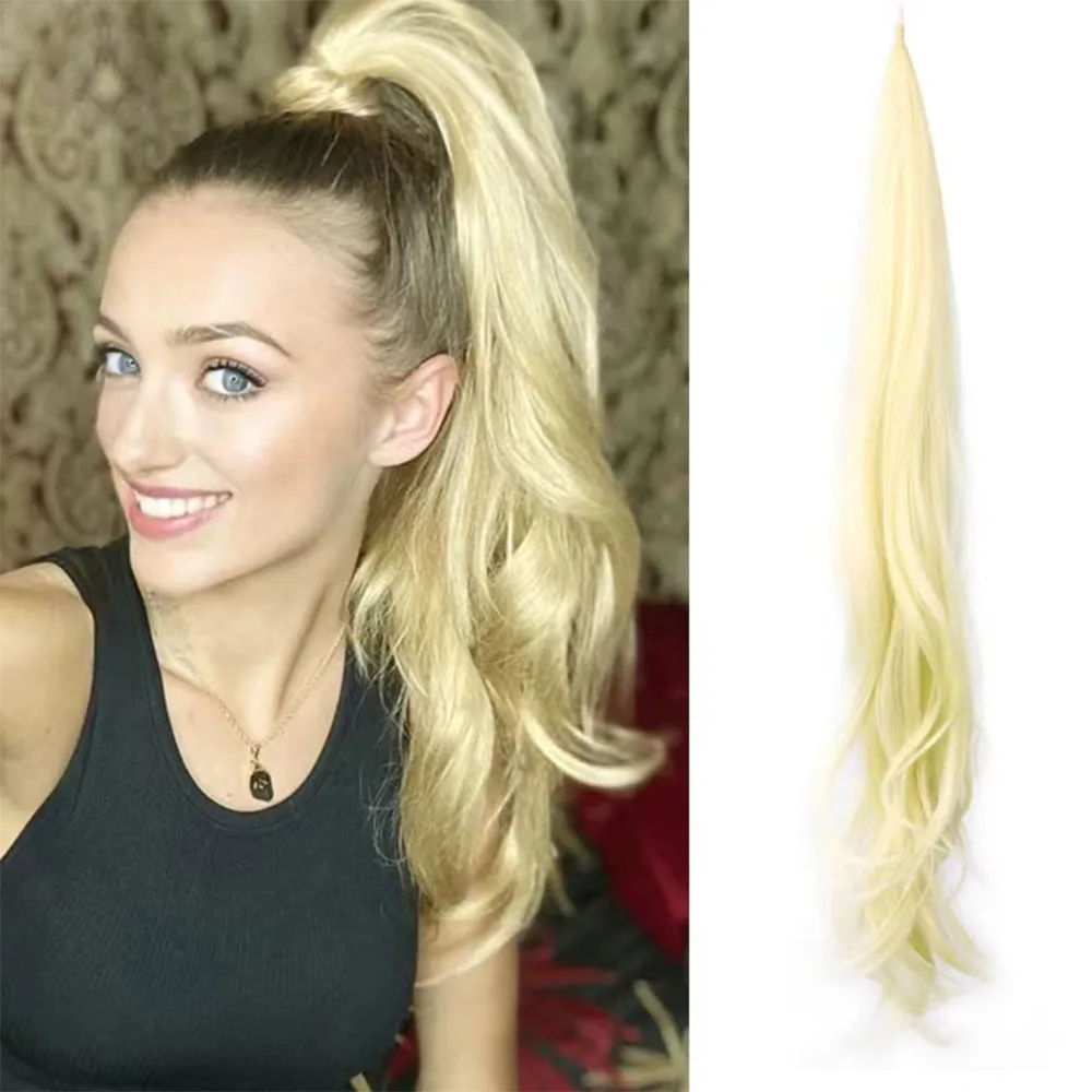 32 Inch Wave Flexible Wrap Around PonyTail for Women Long Fake Tail Hair Extensions Synthetic Natural Wavy Hairpiece Pony Tail