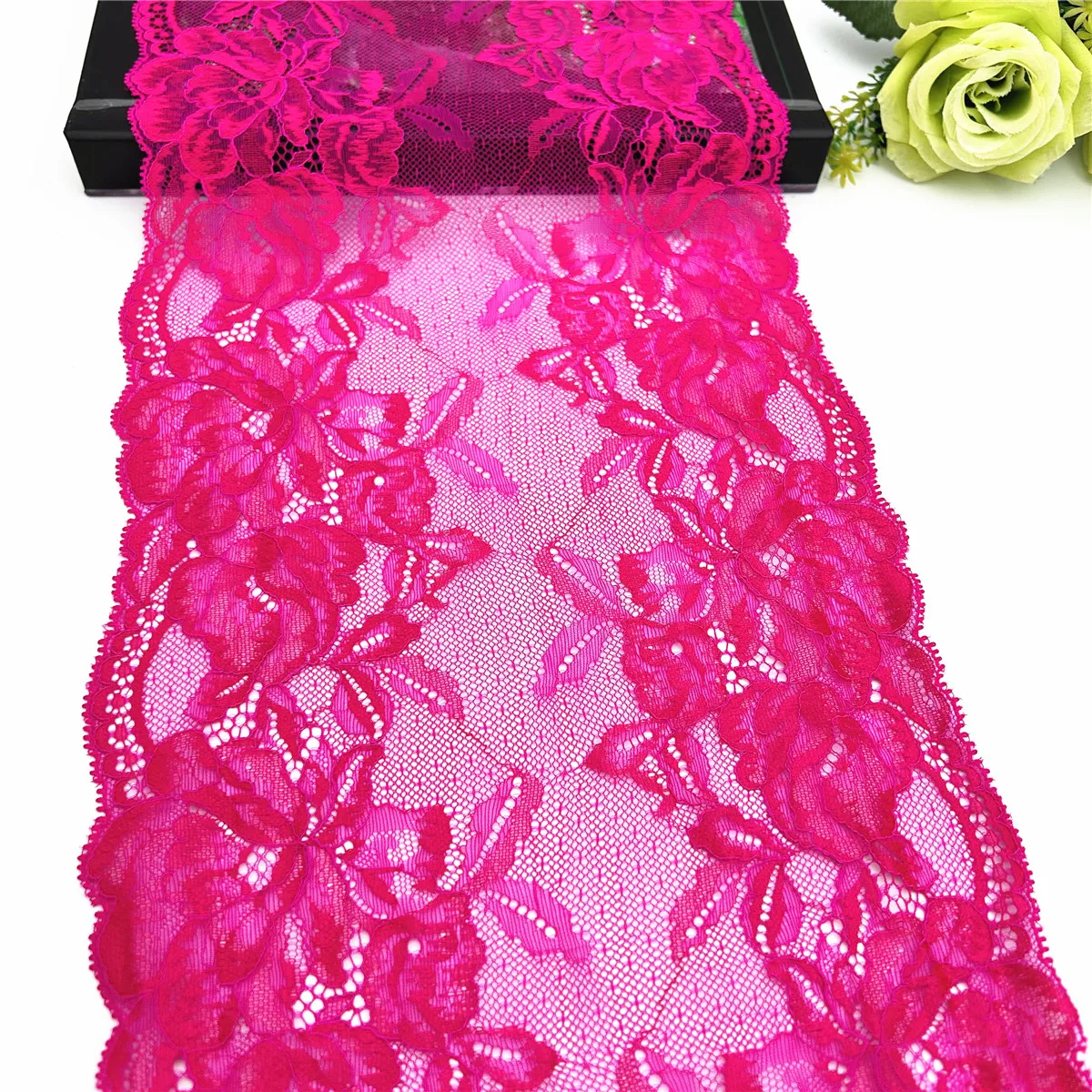 3y/lot Width 21.50cm Fuchsia Elastic Stretch Lace Trim Bright Pink Skirt Hem Underwear Sewing Craft DIY Apparel Fabrics Lace 1