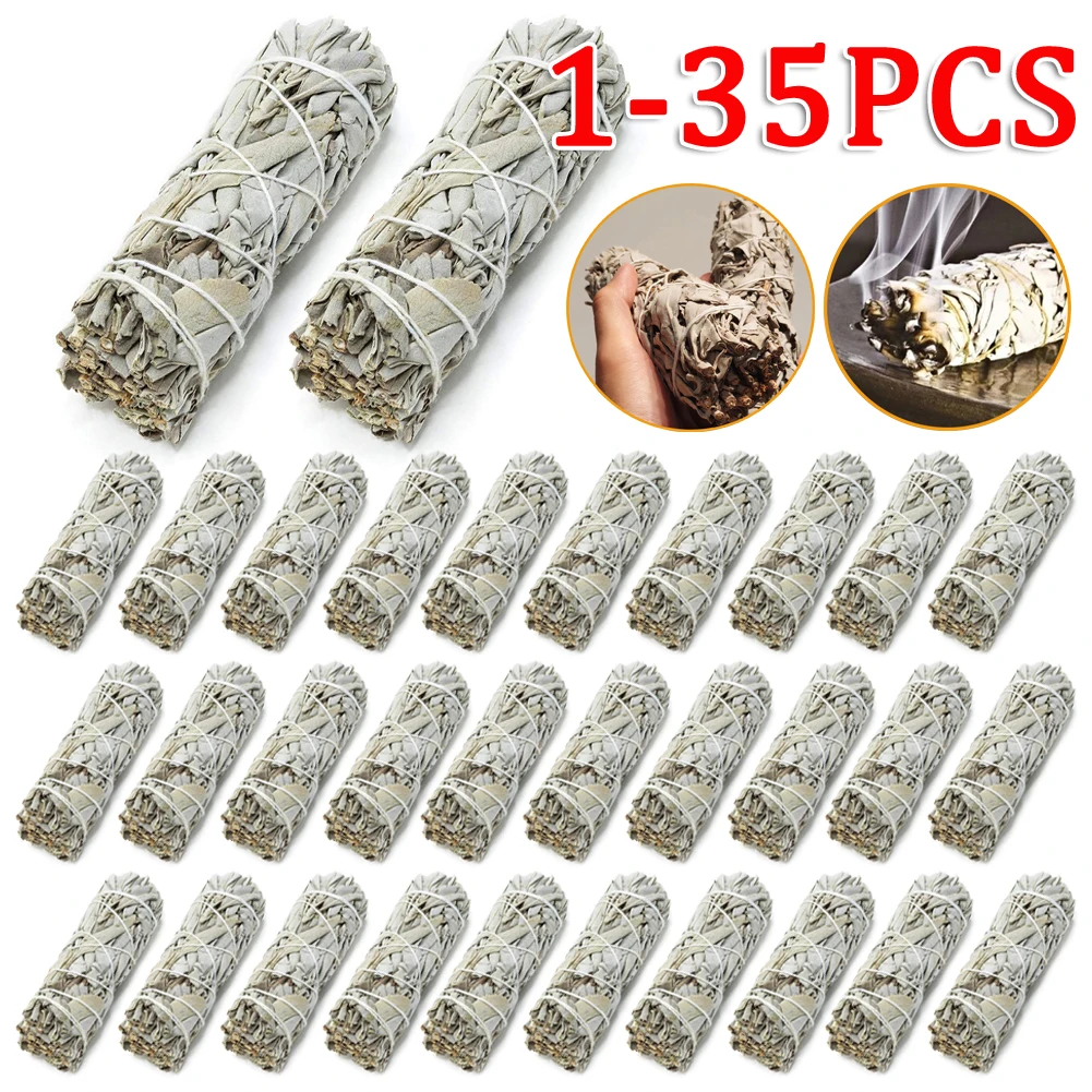 1-35Pcs Natural White Sage Grass Bundle Smudge Sticks Pure Leaf Smoky Indoor Purificazione Erba Incenso Home Office Cleansing