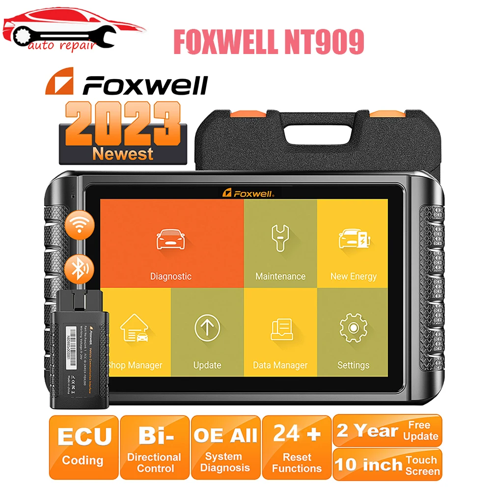 

2023 FOXWELL NT909 OBD2 Bidirectional Auto Scan Tool ECU Coding All System Car Diagnostic Tools CAN-FD/DOIP FCA AutoAuth Scanner