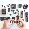 DIY Wooden Book Nook Shelf Insert Kit Miniature Building Kits Magic Night Alley Bookshelf with LED Lights Bookends Friends Gifts 5