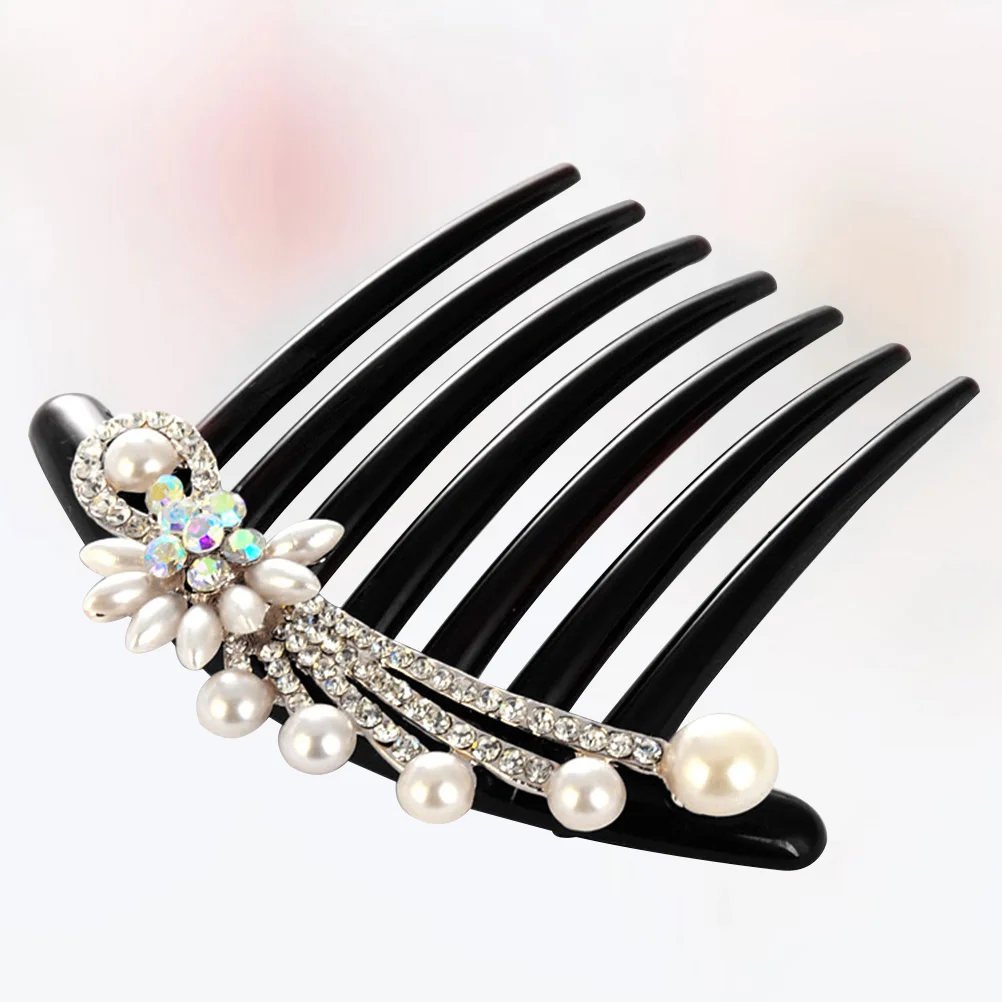 

Bride's Headdress Tiara Pearl Hair Comb Inserted Full Diamond Women Accessories