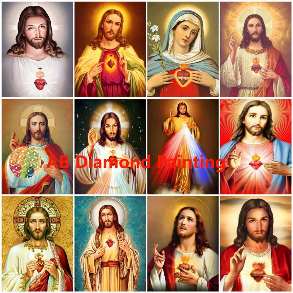 AB Diamond Painting 5d Jesus Full Square/Round Mosaic Heart Embroidery Religion Hobby And Needlework Home Decor