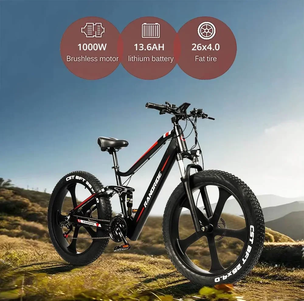 RANDRIDE YX90M Electric Bike, 26'' Fat Tire, 1000W Motor, 48V13.6Ah Battery, 45km/h Max Speed, 100km Range, Hydraulic Brake, LCD Sa1f24b0bed2e4c26b56a0e408b74f1ffa