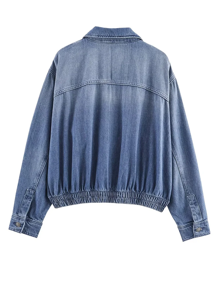 Women Denim Jacket 2025 New Autumn Winter Fashion Long Sleeve Zipper  Coat Chic Female High Street Lapel Outerwear