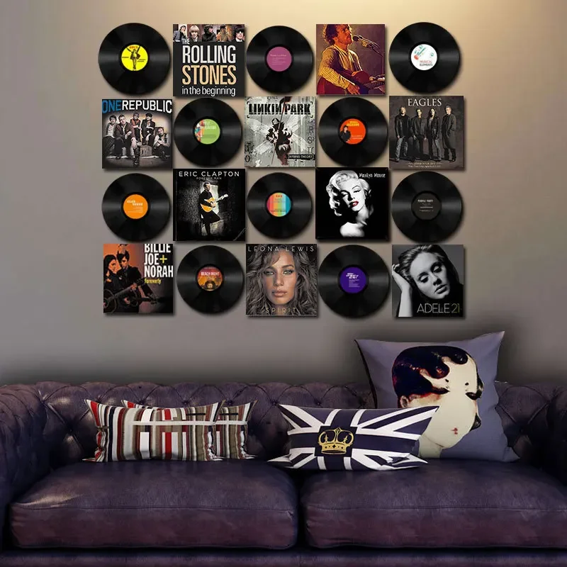 Black vinyl record poster wall decoration loft industrial style store bar coffee shop personalized background wall decoration
