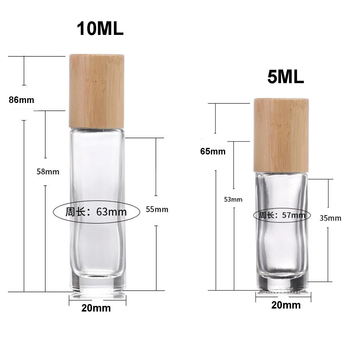 Premium Refillable Glass Roller Bottles with Natural Bamboo Lids - 5ml & 10ml Amber & Clear Vials