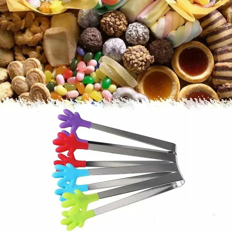 Creative Small Hand Silicone Clip Stainless Steel Food Clip Mini FoodClip Snack Dessert Sugar Cube Clip Hand Shaped IceCube Clip
